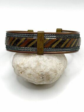 Vintage Mixed Metal Cuff Bracelet Boho Artisan Copper Bronze and Silver‎ Tones